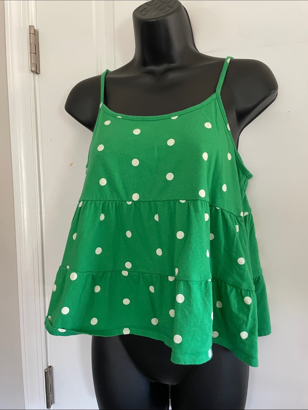 Old Navy Green Polka Dot Tiered Spaghetti Strap Tank